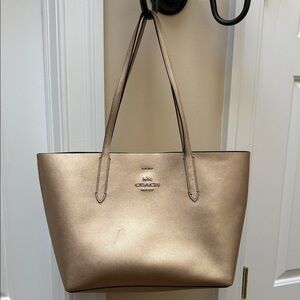 Coach Metallic Gold Structured Tote Bag